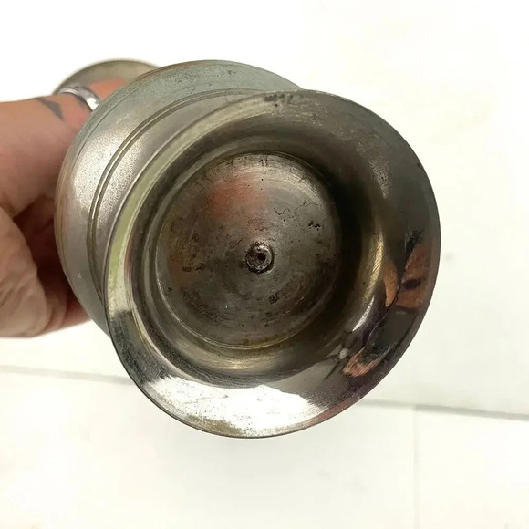 VTG Silver Tone Metal Middle Eastern Vase With Etching 8" Tall Birds Fish - Picture 9 of 14